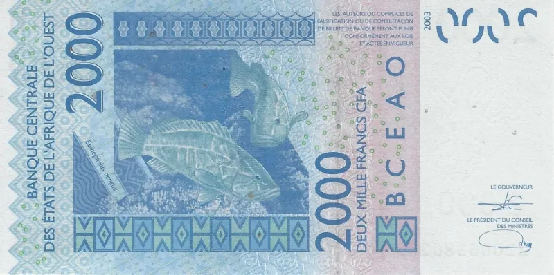 2,000 Francs 2003 [H] back image
